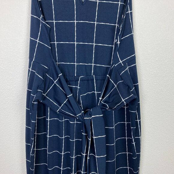 Lilac Clothing Women's Jumpsuit With Tie Waist Size XL Blue Windowpane Stretch - Picture 5 of 9